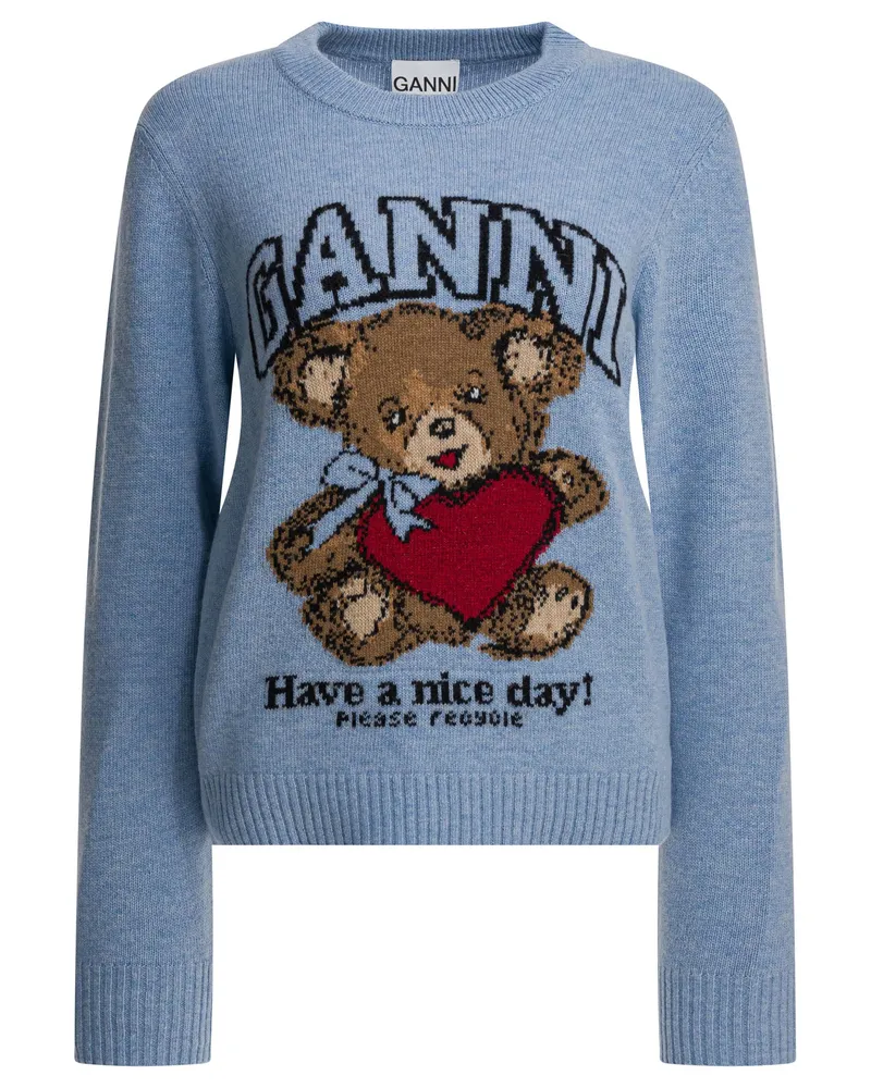 Ganni Wollpullover mit Aufdruck Blue