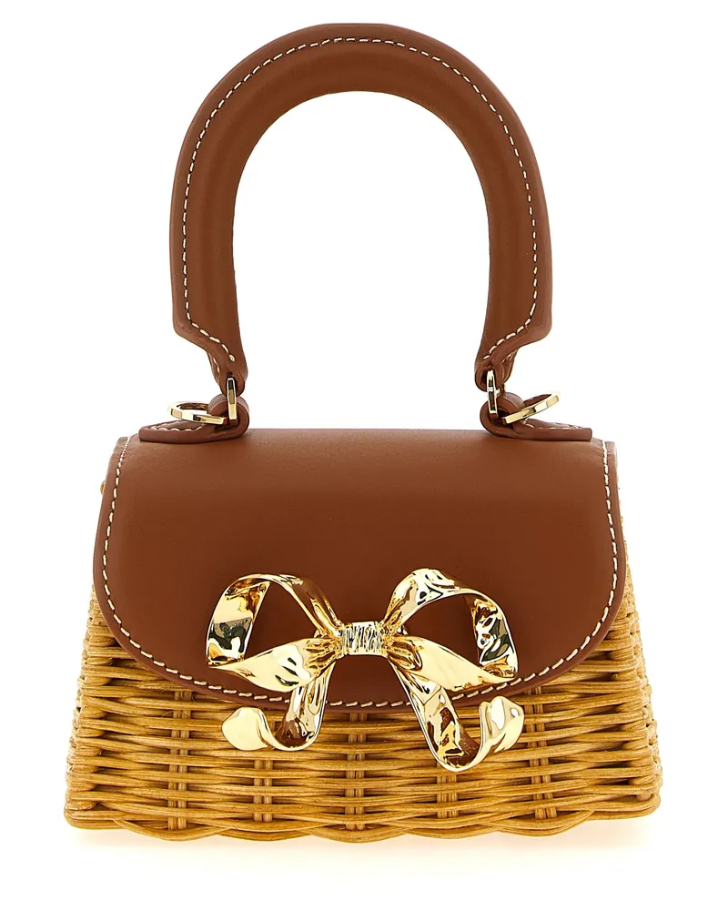 Self-Portrait Selbstporträt 'Rattan Micro Bow' Handtasche Brown
