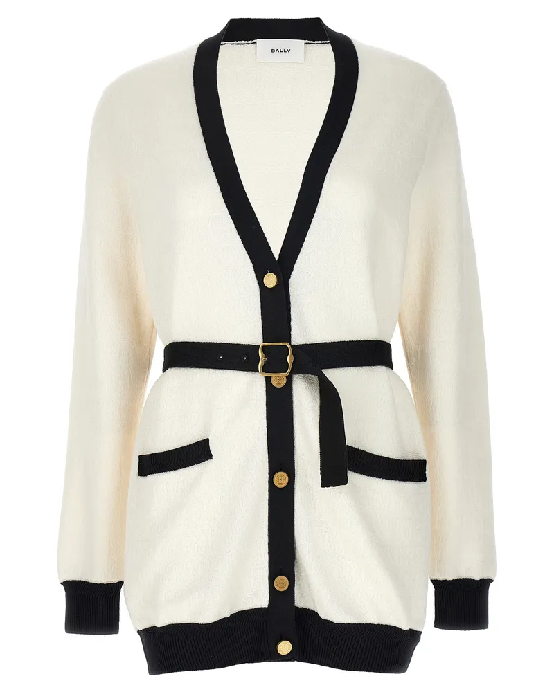 Bally Jacquard Logo Cardigan White