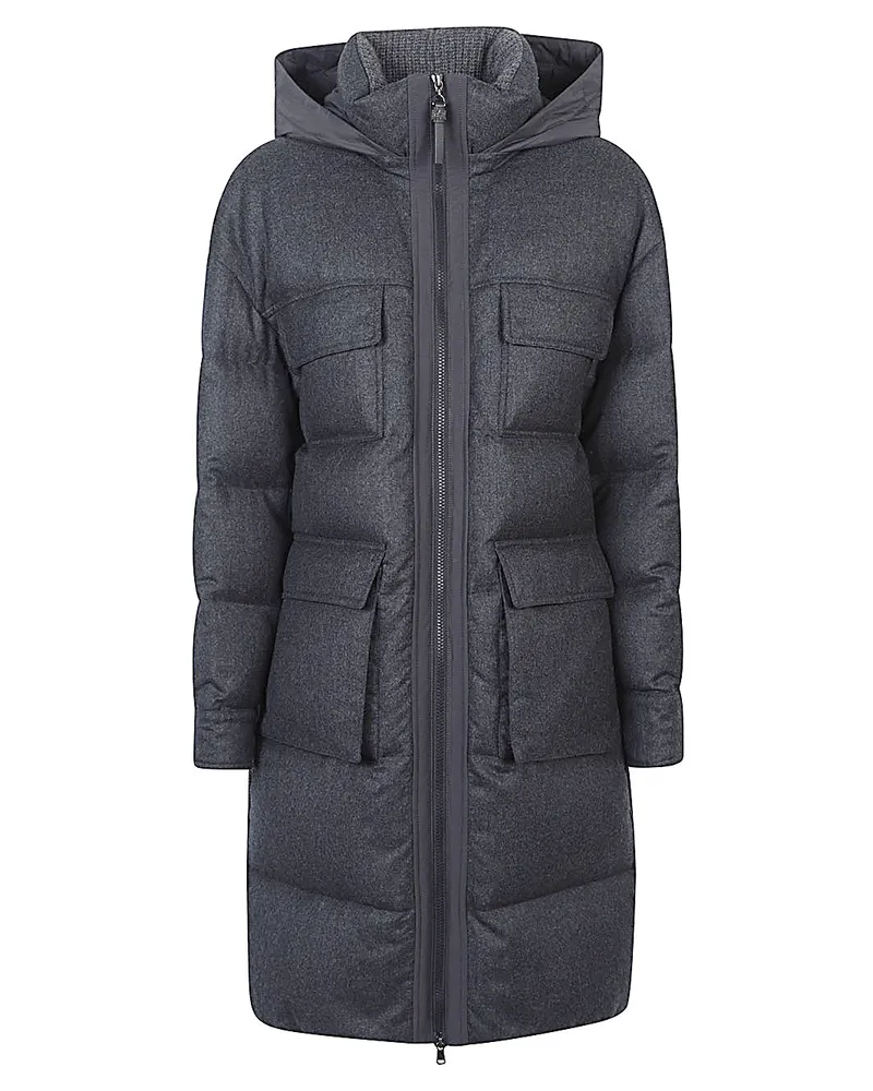 Brunello Cucinelli Lange Daunenjacke aus Wolle von Grey
