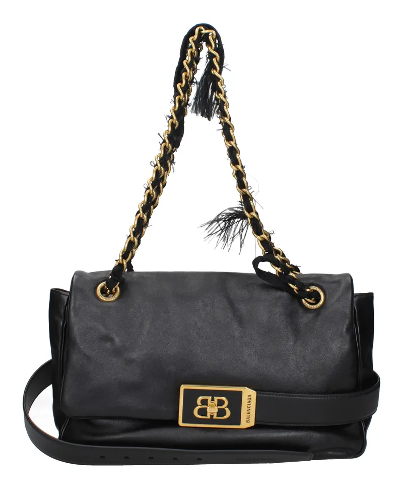 Balenciaga Damens Modu Umhängetasche aus schwarzem Leder -