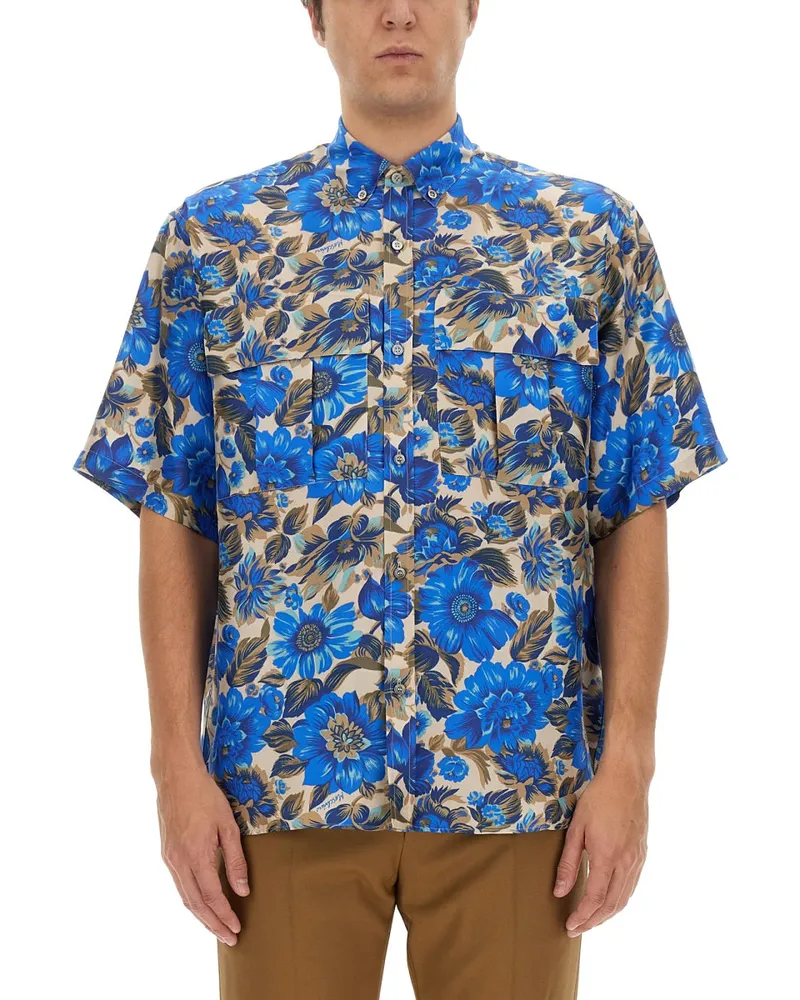 Moschino Blue Flowers Allover -Druckhemd Multicolour