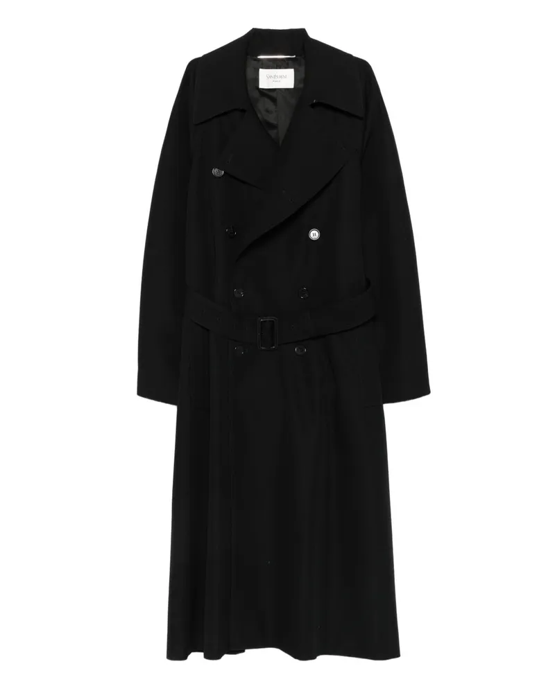 Saint Laurent Wolle langer Mantel Black