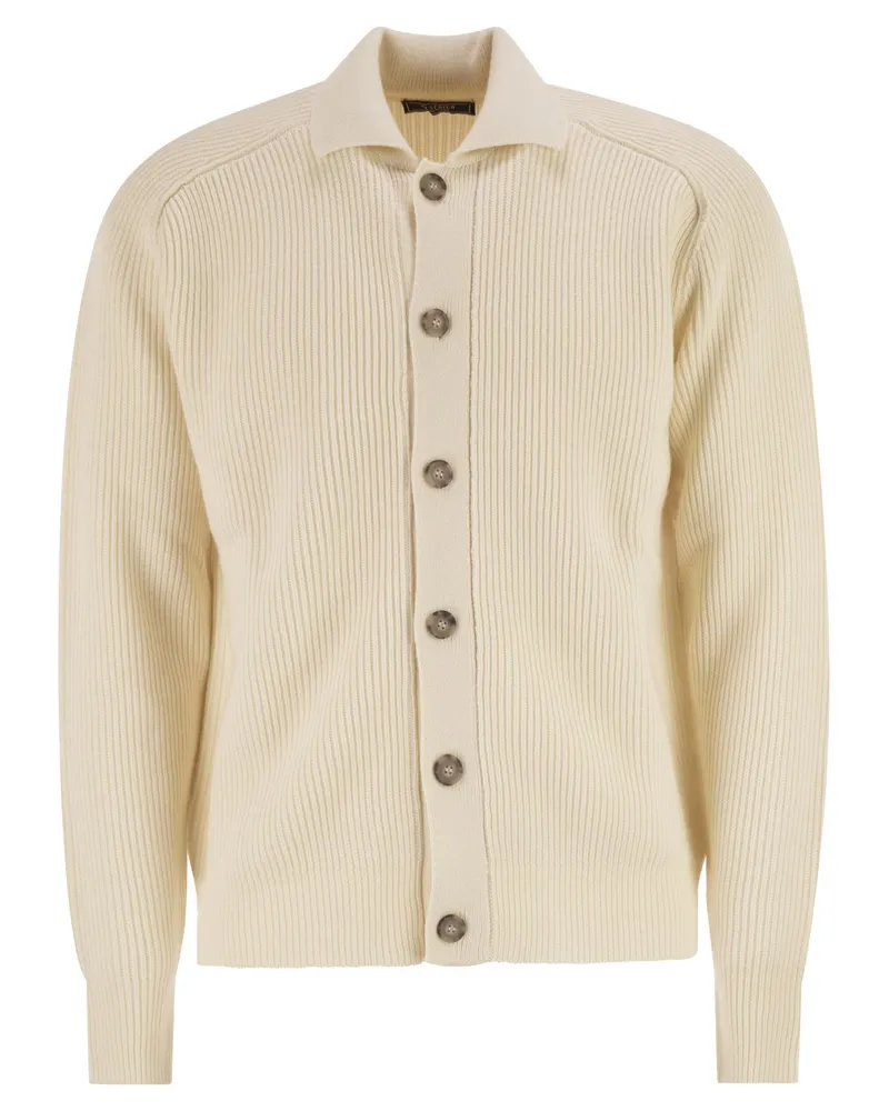 Peserico English Ribbed Woll Cardigan Cream