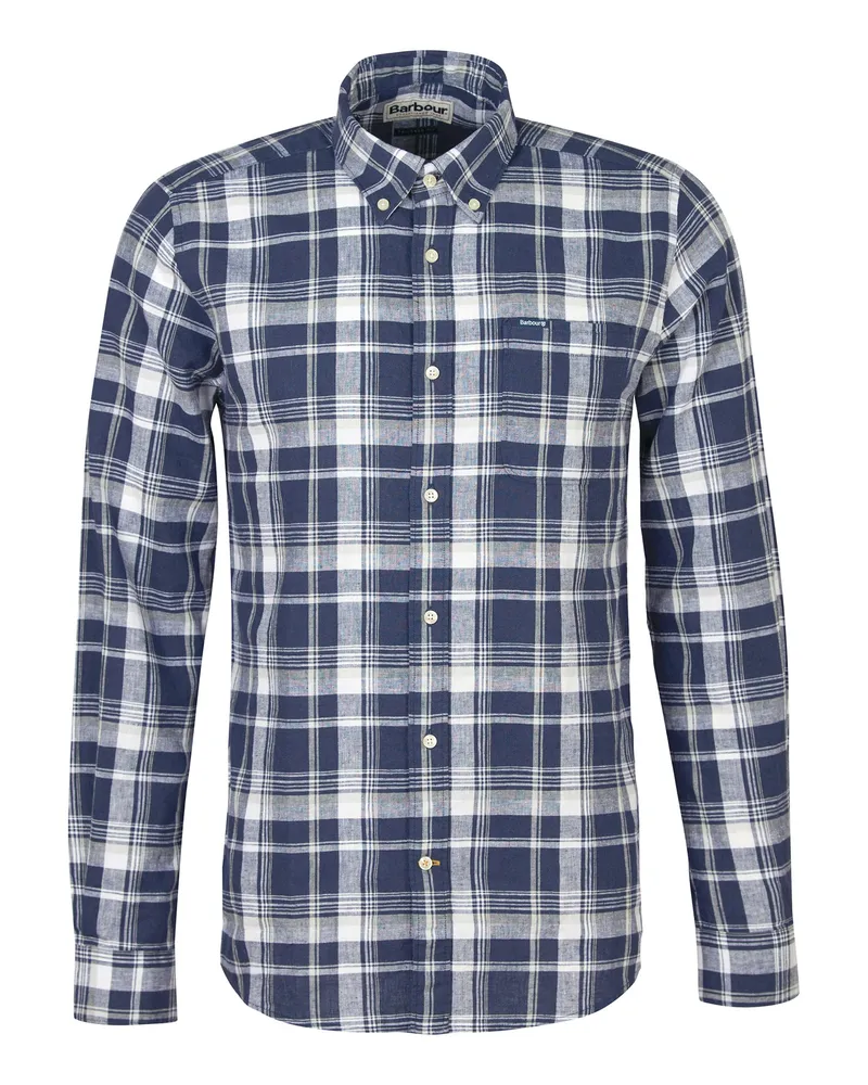 Barbour Camicia Ezra Check in Lino e Cotone Blue