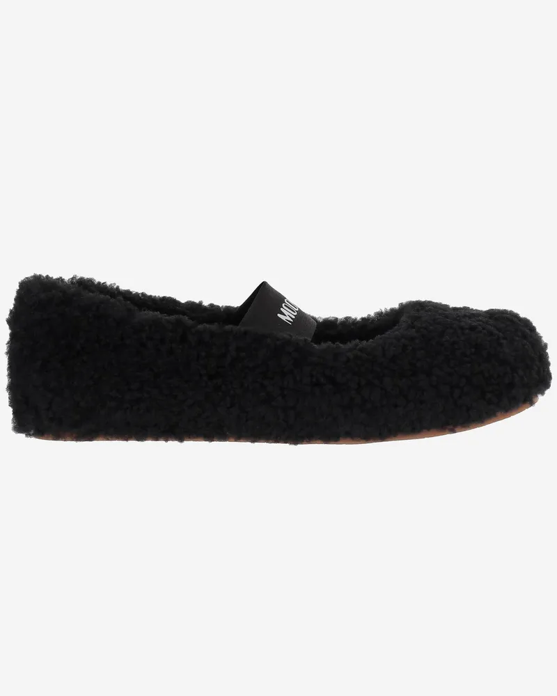 Moon Boot Shearling Ballerinas mit Logo Black