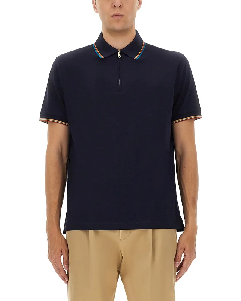 Paul Smith Cotton Polo -Hemd mit Reißverschluss Blue