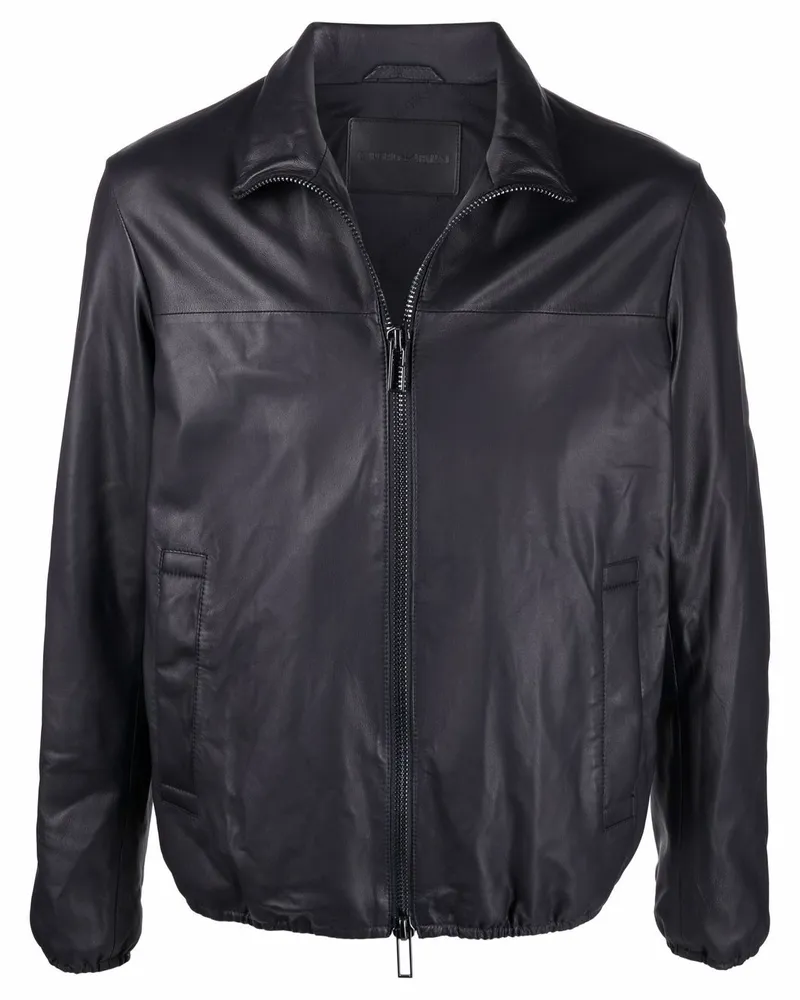 Emporio Armani Leder -Reißverschlussjacke Blue