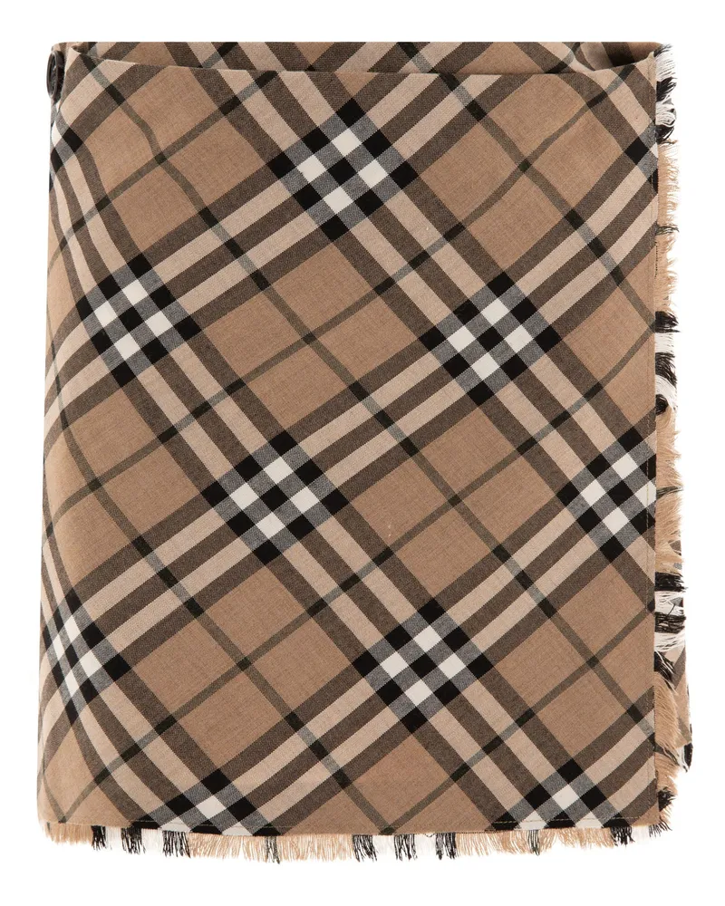 Burberry Mini-Kilt aus Wollmischung mit Karomuster Beige
