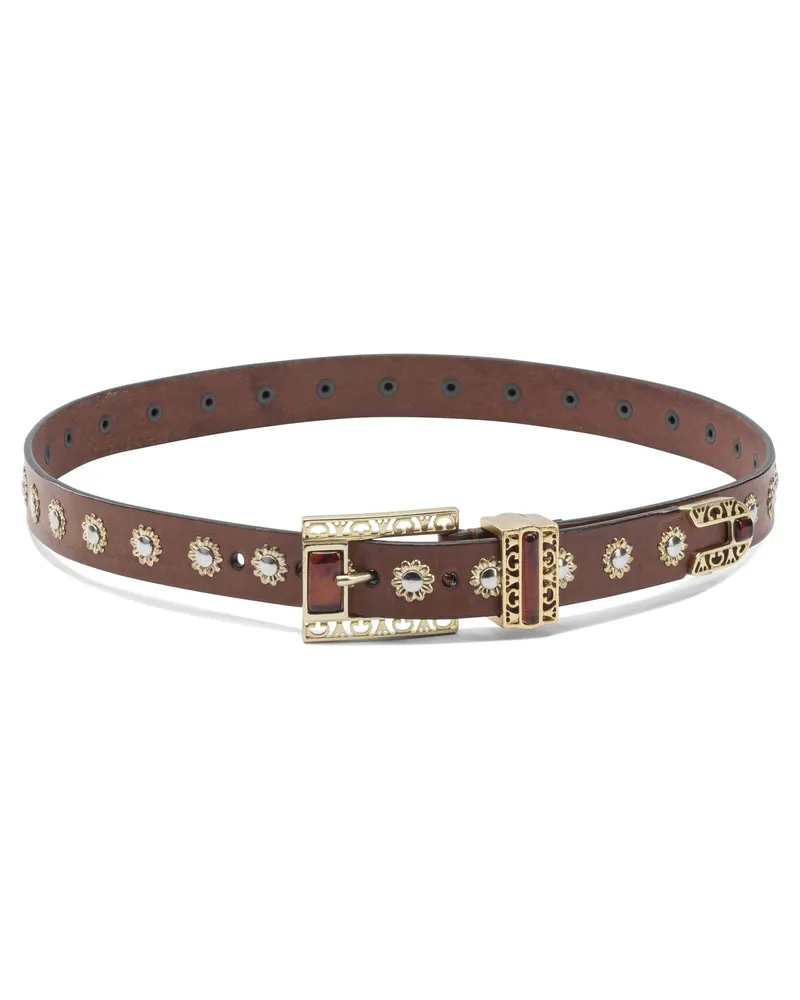 Golden Goose Goldener Gänsegürtel mit Stickerei Brown