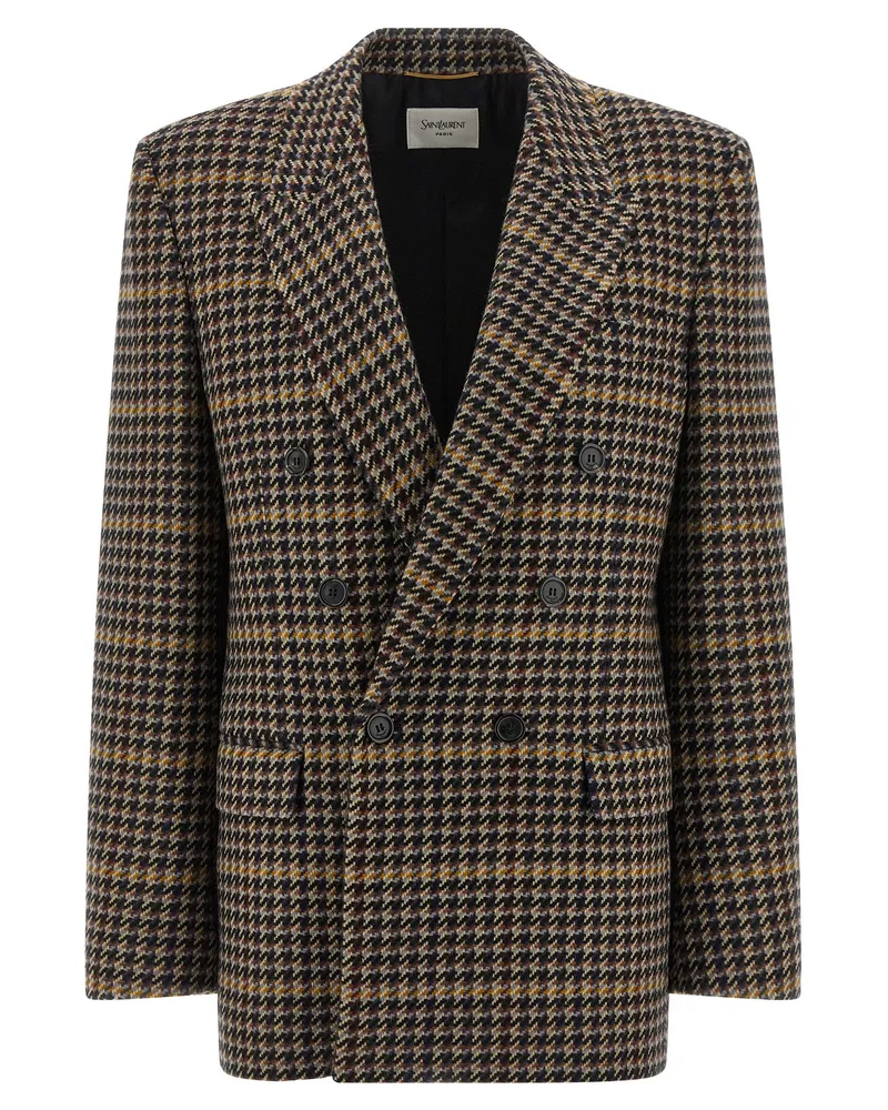 Saint Laurent Zweireihiger Blazer mit Hahnentrittmuster von Multicolor