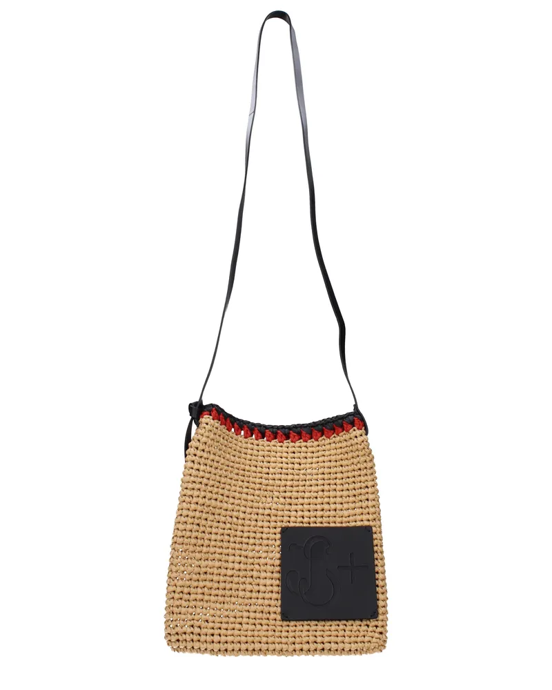 Jil Sander Herrens Umhängetasche Beige/Schwarzer Bast -