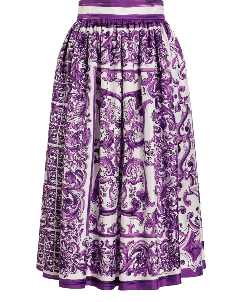 Dolce & Gabbana Seidenrock mit Maiolica -Druck Purple
