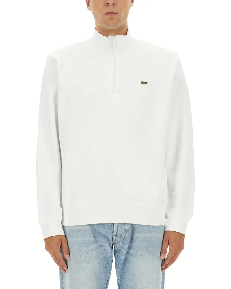 Lacoste drei Viertel Zipper -Sweatshirt White