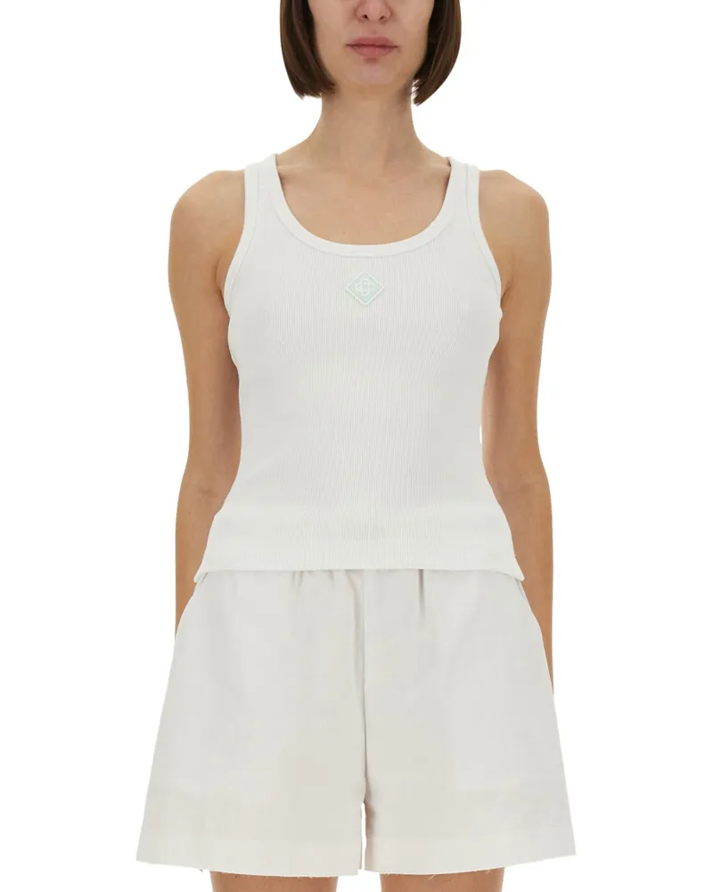 Casablanca Paris gerippter Wattebottank -Top Top White