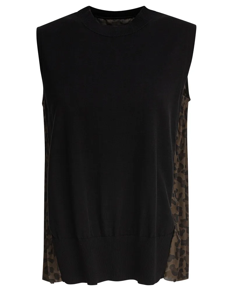 Sacai Oberteil mit Leopardenmuster Black