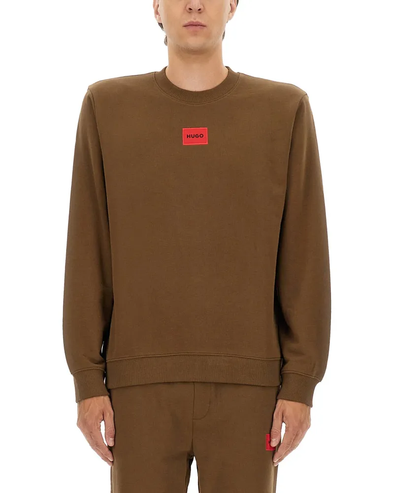 HUGO BOSS Regular Fit Sweatshirt mit Logo -Etikett Brown