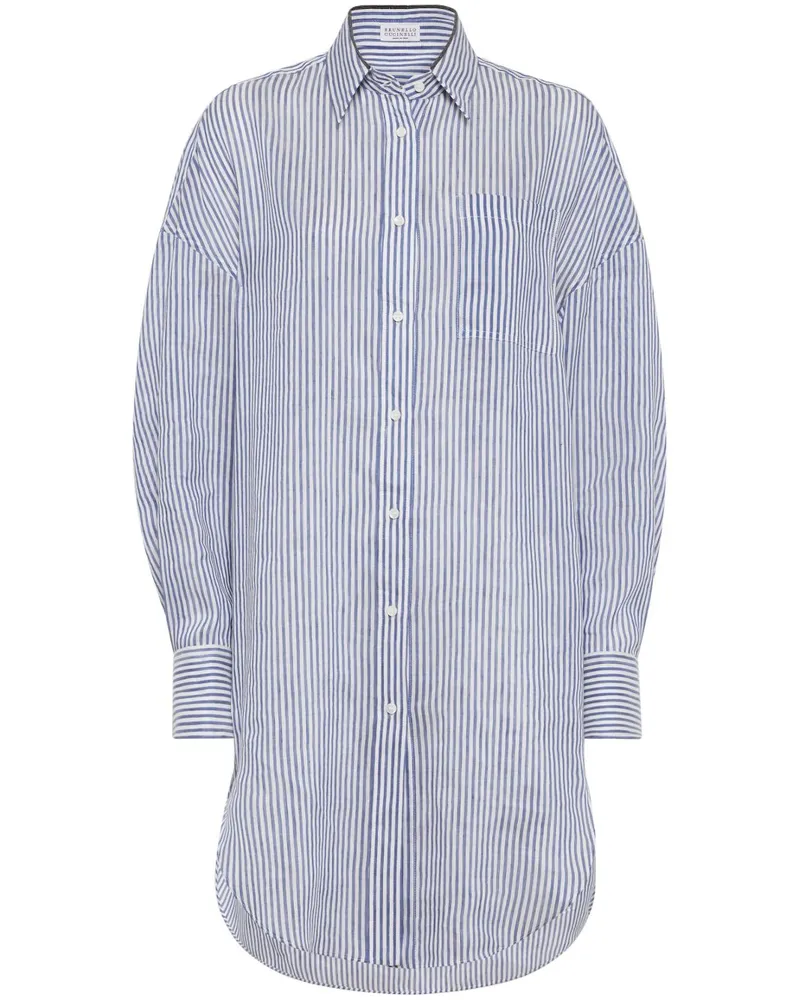 Brunello Cucinelli gestreiftes Leinenhemd Clear