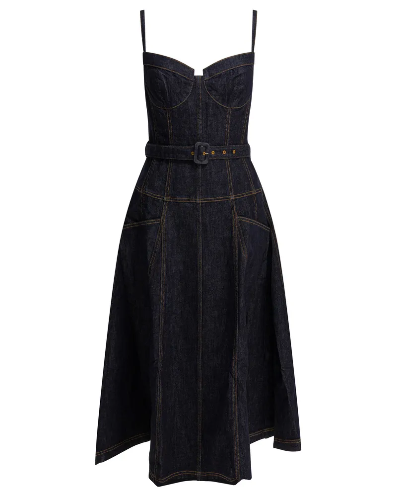 Self-Portrait Ausgestelltes Midikleid aus Denim von Blue