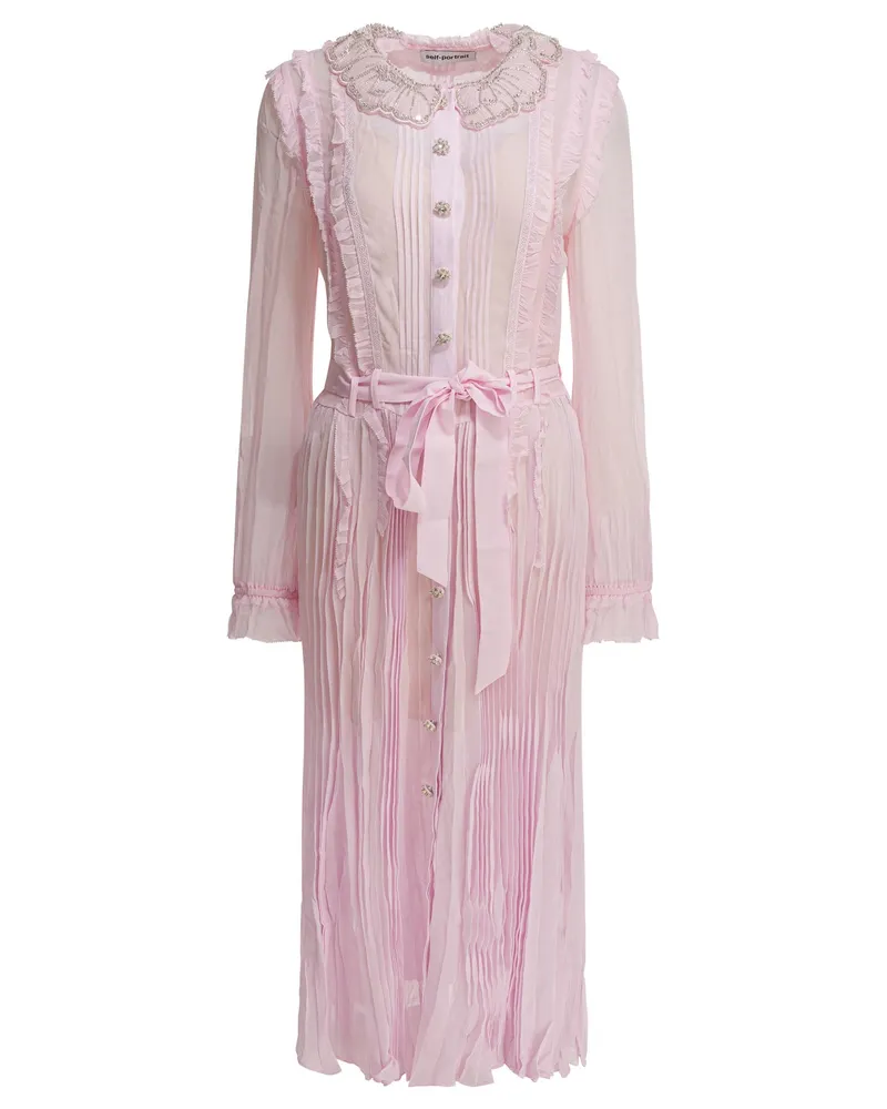 Self-Portrait Plissee-Midikleid aus Georgette Pink