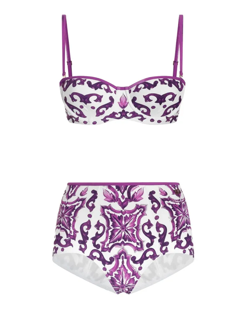 Dolce & Gabbana Majolica Print Bikini Bikini Bikini Bikini Purple