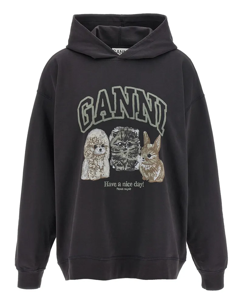 Ganni grauer Tierdruck' Hoodie Gray