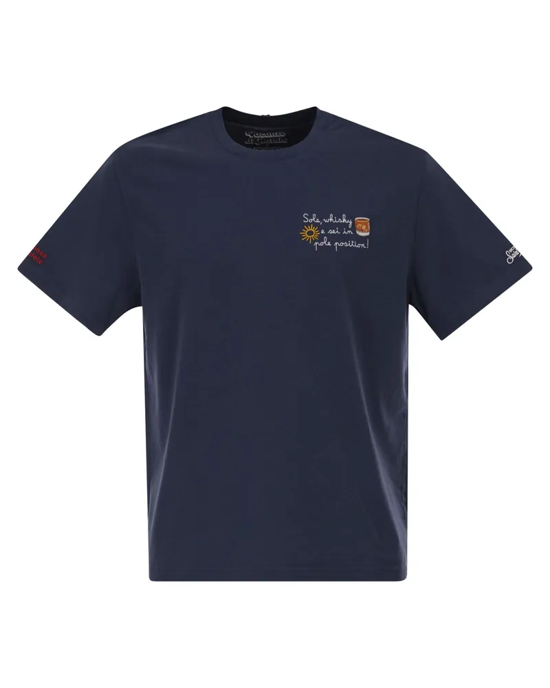 MC2 Saint Barth Arnott Baumwoll-T-Shirt mit Stickerei Blue