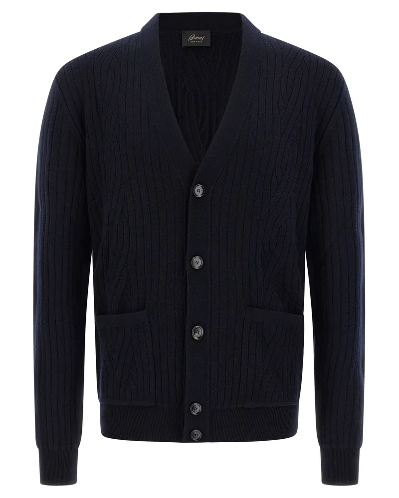 Brioni Rippen und Geflecht Cardigan Blue