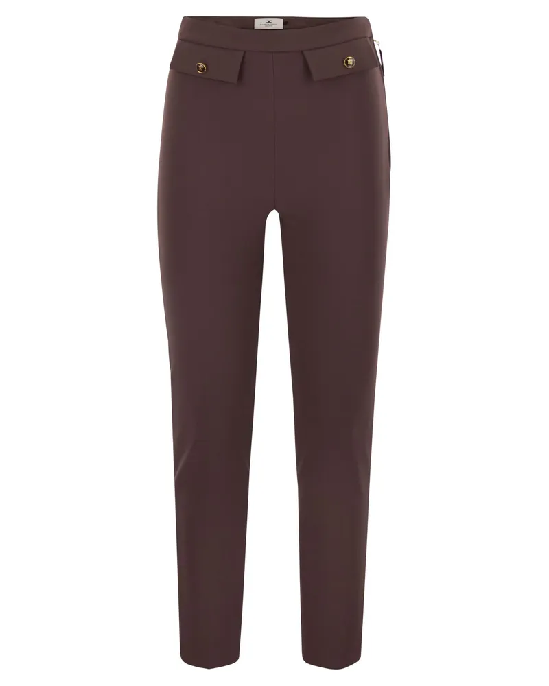 Elisabetta Franchi Double Crepe Trousers Bordeaux