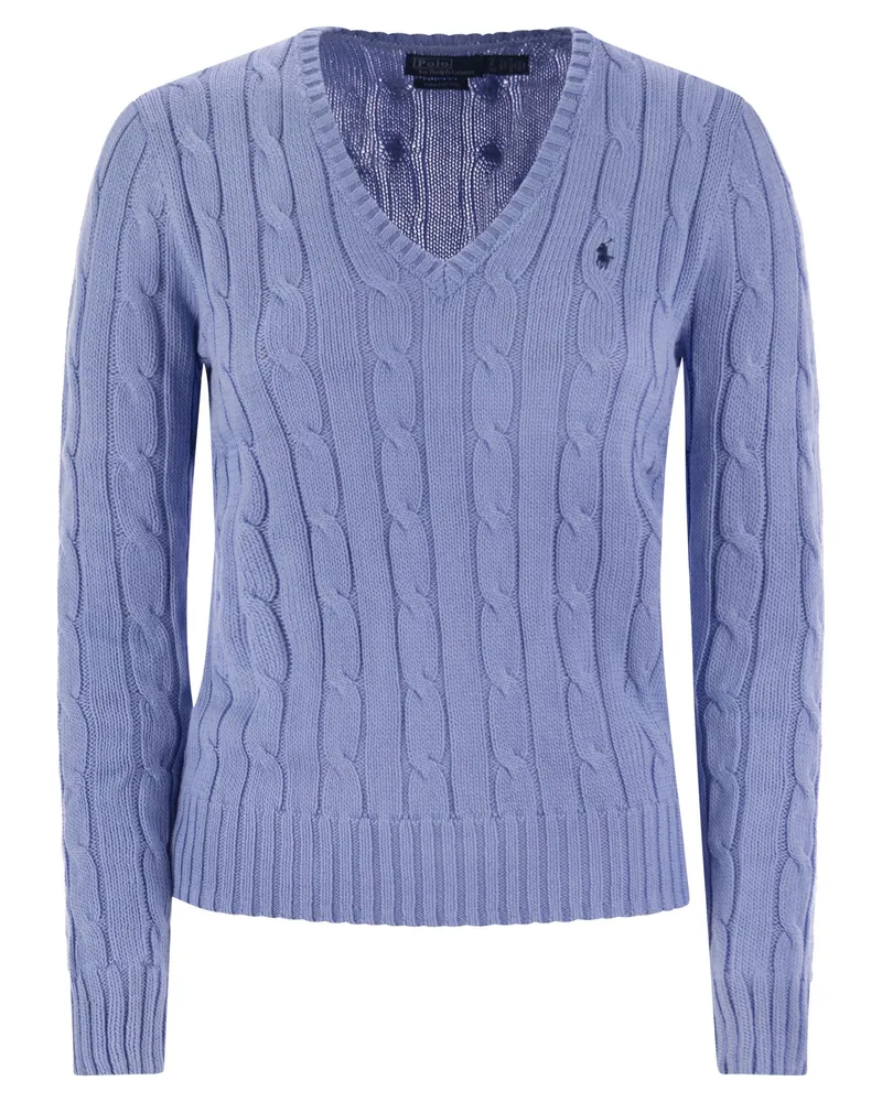 Ralph Lauren geflochtener Baumwoll -V -Hals -Pullover Light