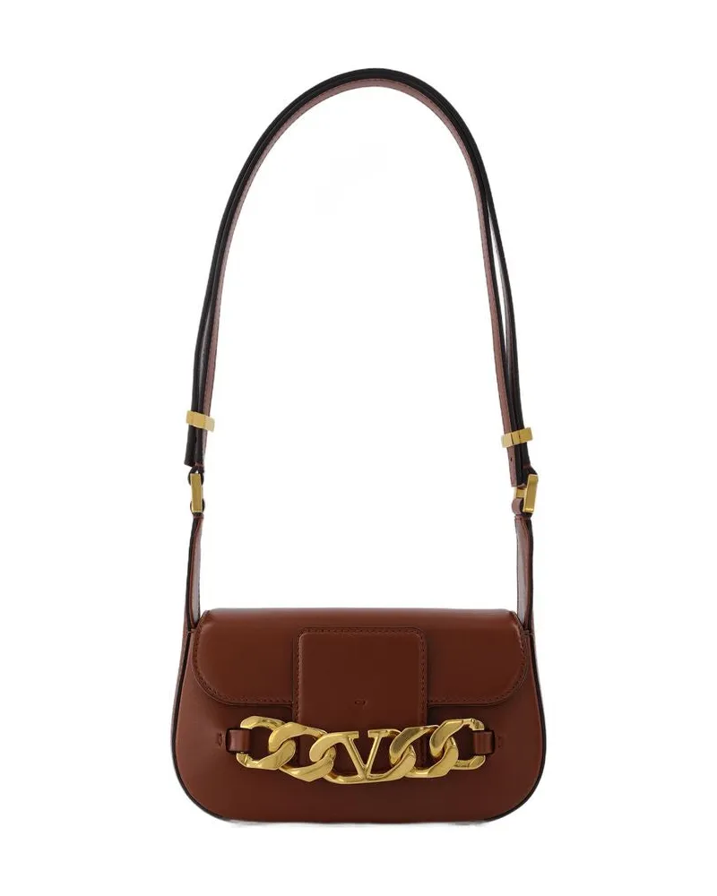 Valentino Garavani Kleine Umhängetasche | Vlogo -Kette | Vit.Dauphine/A. Brass Morsetto Braun