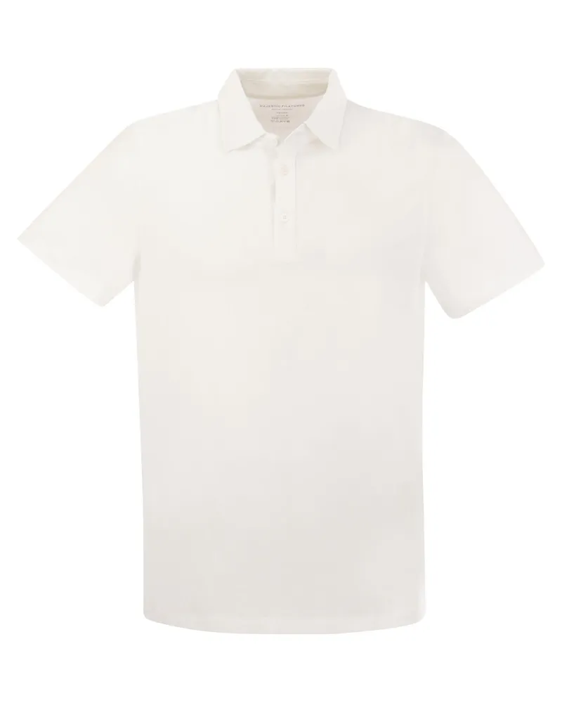 Majestic Majestätisches Kurzarm -Polo -Hemd in Lyocell und Baumwolle Weiss