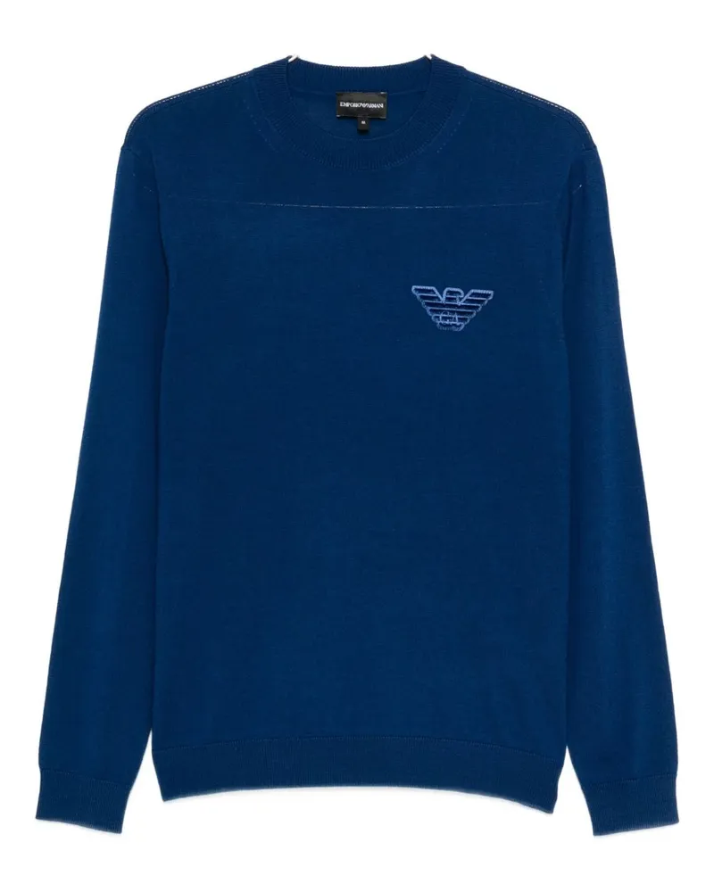 Emporio Armani Wollpullover mit Rundhalsausschnitt Blue