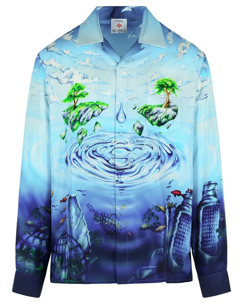 Casablanca Paris Blaues Seidenhemd „Lost Atlantis“ von Blue