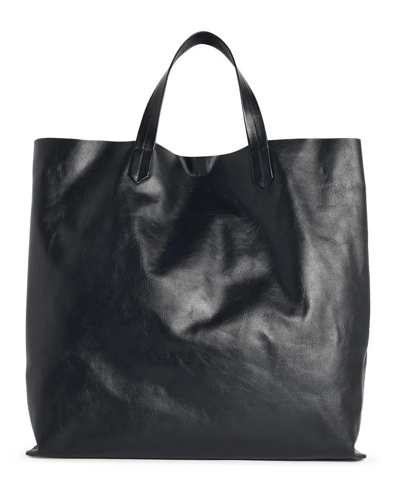 Jil Sander Mittelgroße Tragetasche „Tape“ aus schwarzem, pflanzlich gegerbtem Lear Black