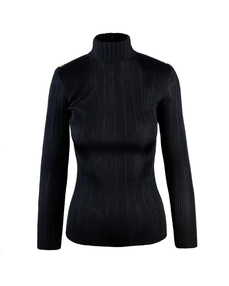 Elisabetta Franchi Maglia in Filato di Viscosa Con DeTagli Logo Nera Black