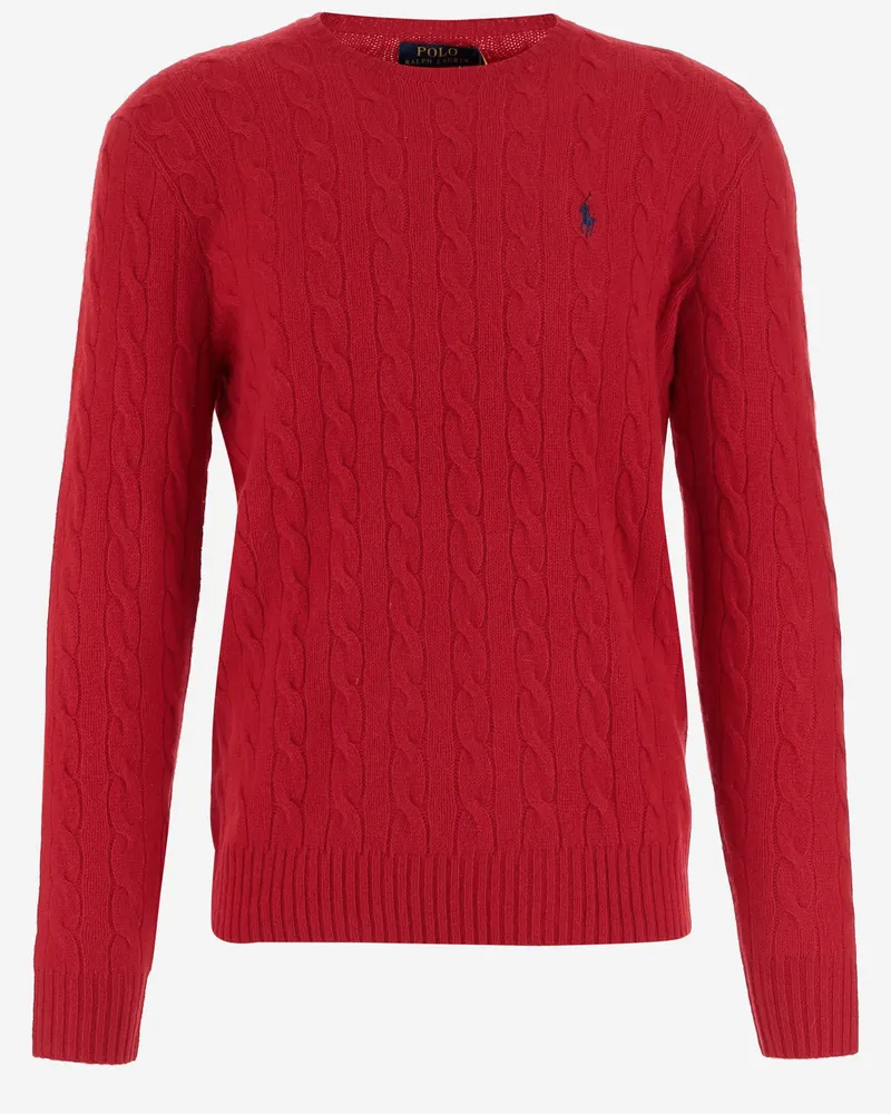 Ralph Lauren Woll- und Kaschmirpullover mit Zopfmuster Red