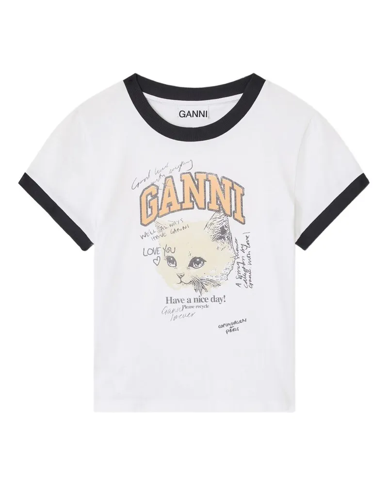 Ganni Kitty Bio -Baumwoll -T -Shirt White