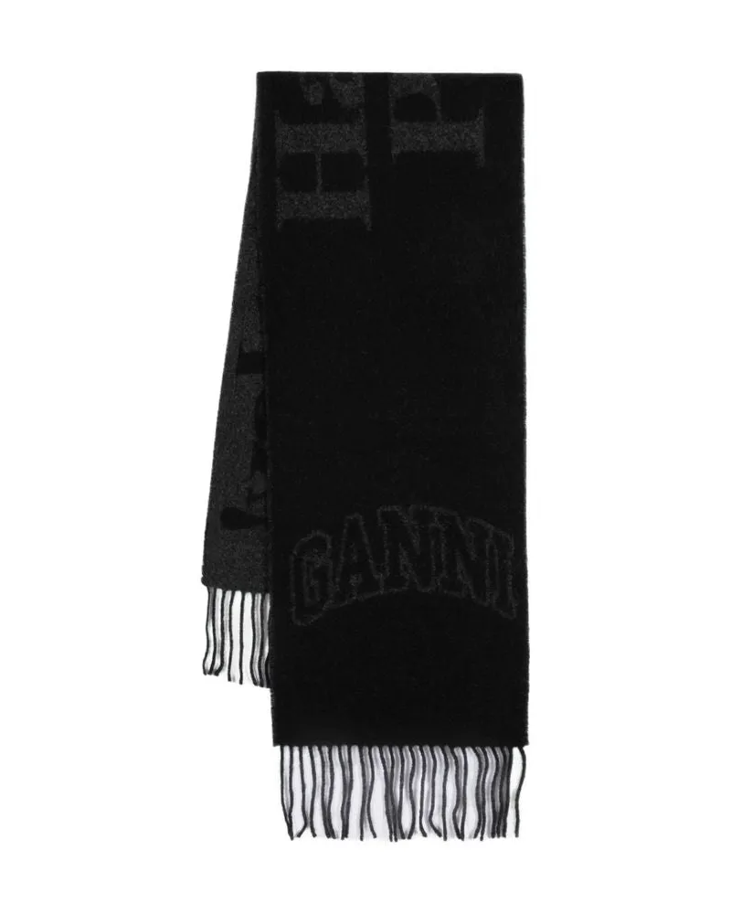 Ganni Schmal bitte Schal  Wolle schwarz Schwarz