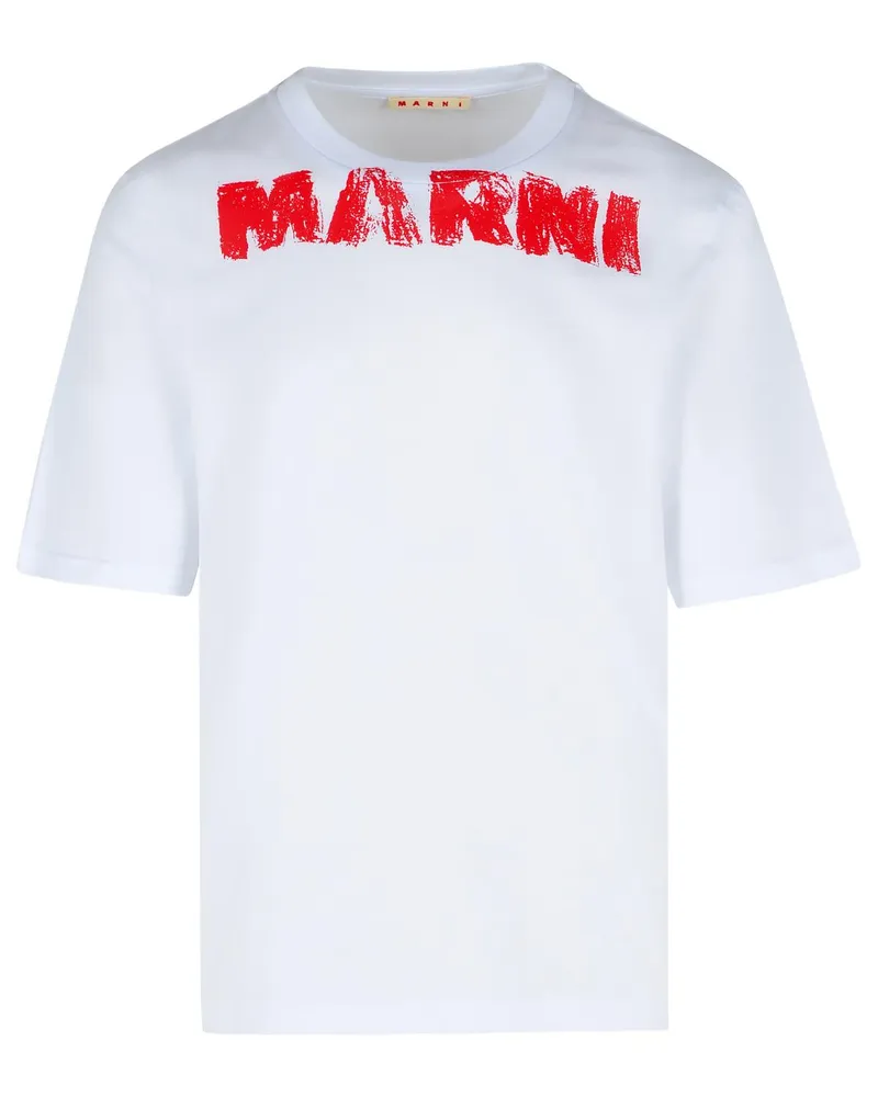 Marni White Cotton T -Shirt mit Maxi 'Marni' Druck White