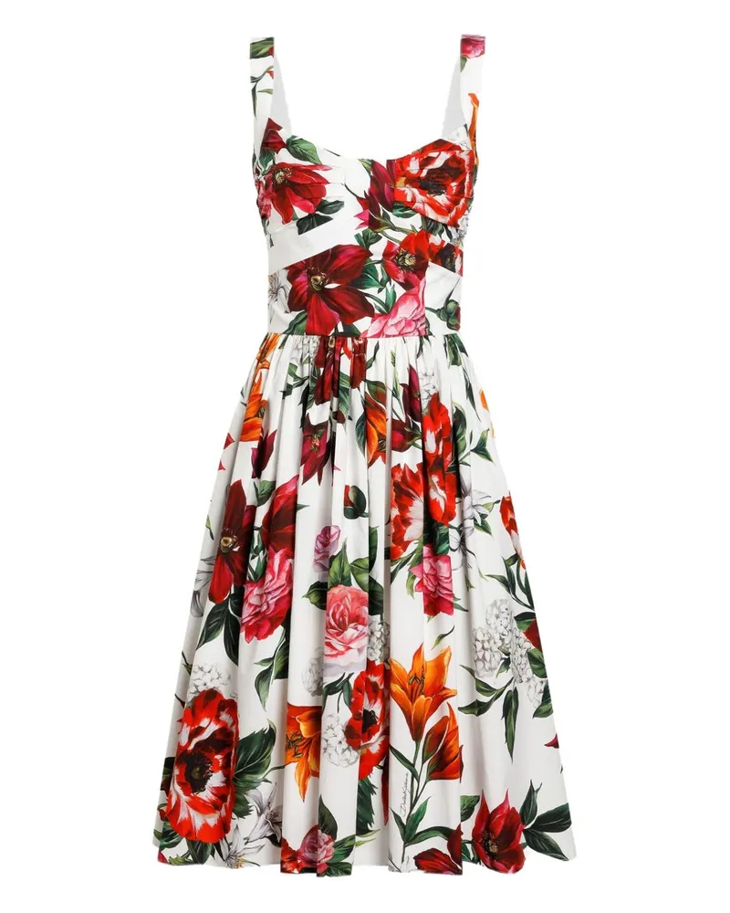 Dolce & Gabbana Anemoni Print Cotton Midi Kleid White