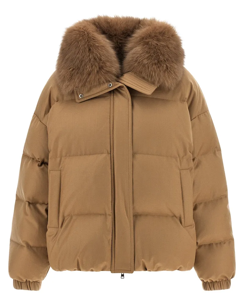 Yves Salomon Down Jacke mit Fäustlingen Beige