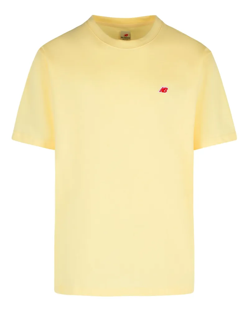 New Balance Neues Gleichgewicht braunes Baumwoll -T -Shirt Cream