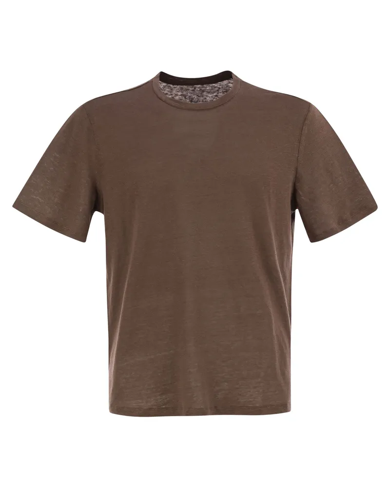 Majestic Majestätische Crew -Nacken und kurzarmes T -Shirt in Leinen Brown