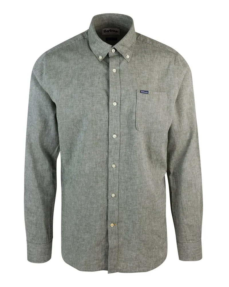 Barbour Camicia Botton Down in Misto Lino Green