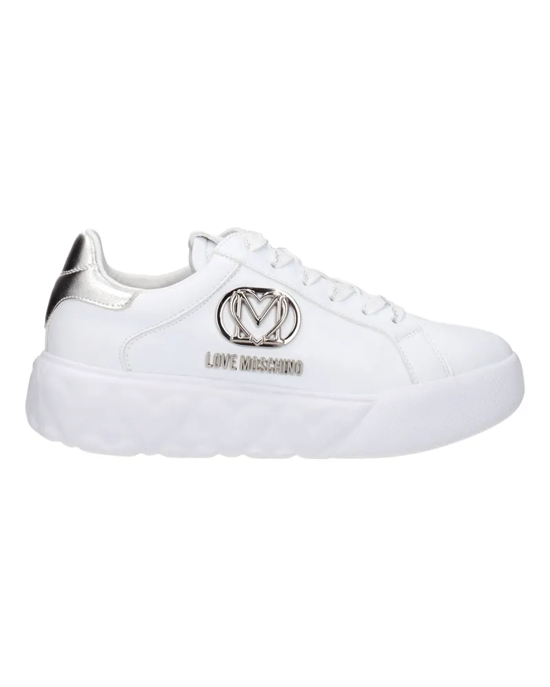 Moschino Damens Sneakers aus weißem/silberfarbenem Leder -