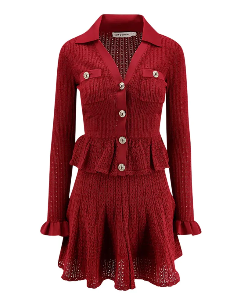 Self-Portrait Self -Porträt -Strickkleid Burgundy