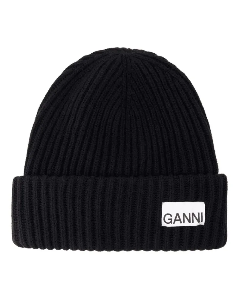 Ganni Mütze  Wolle schwarz Schwarz