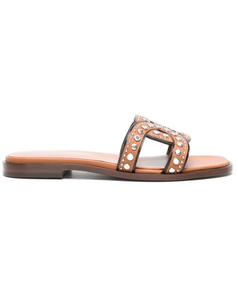 TOD'S Leder flache Sandalen Brown