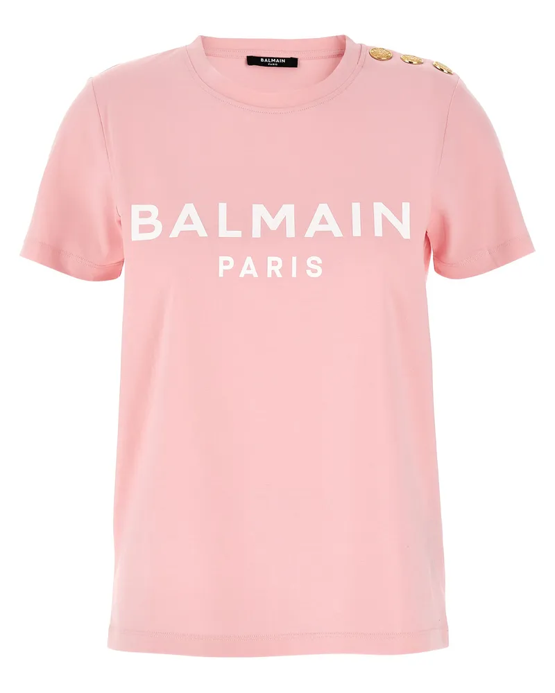 Balmain Gold Button T -Shirt Pink